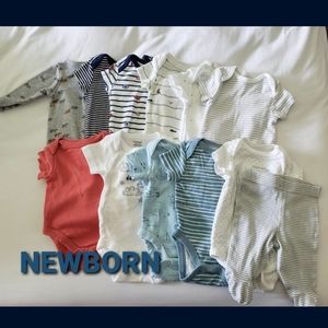 16 Pieces Like New Baby Boy Onesies. Newborn and 3 months